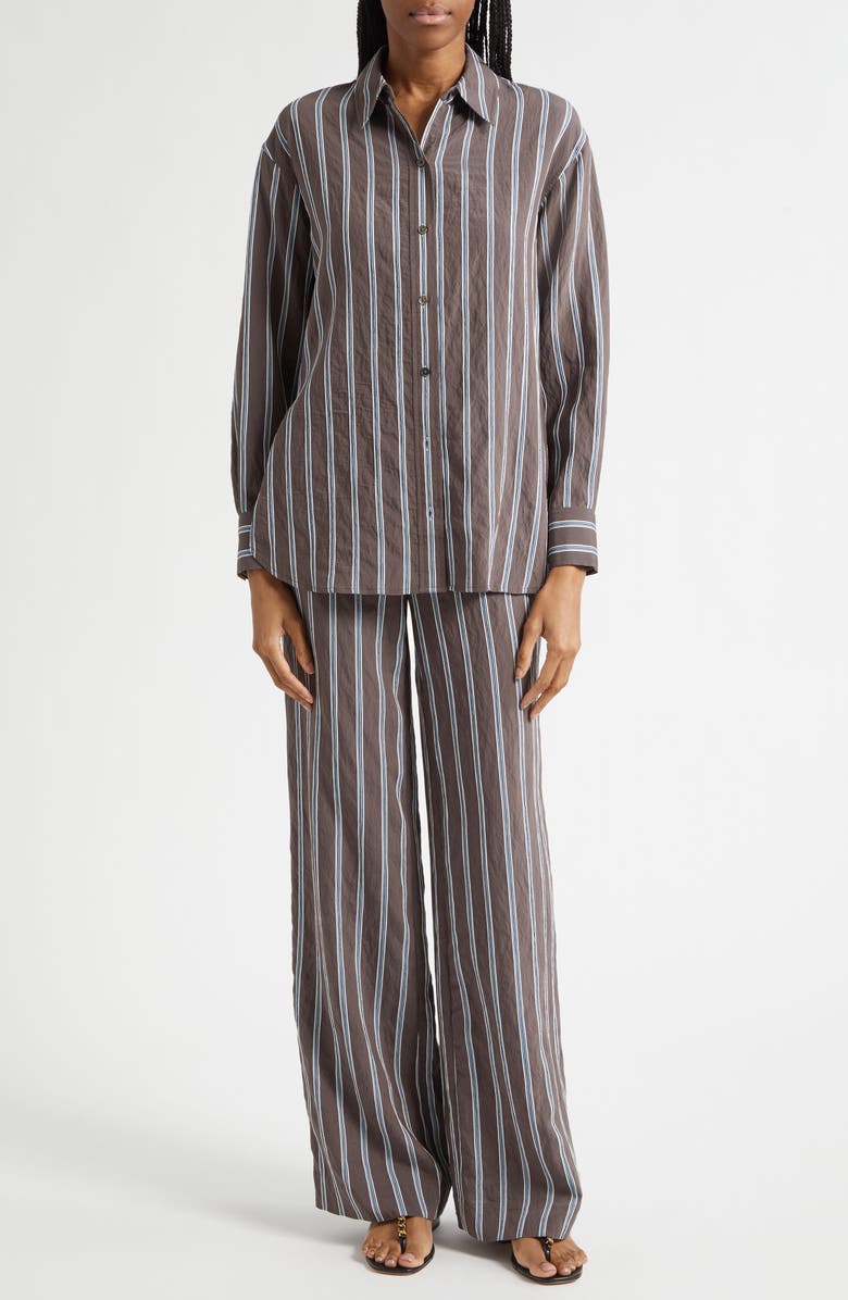 Veronica Beard Lloyd Stripe Woven Shirt, Alternate, color, Dark Mocha