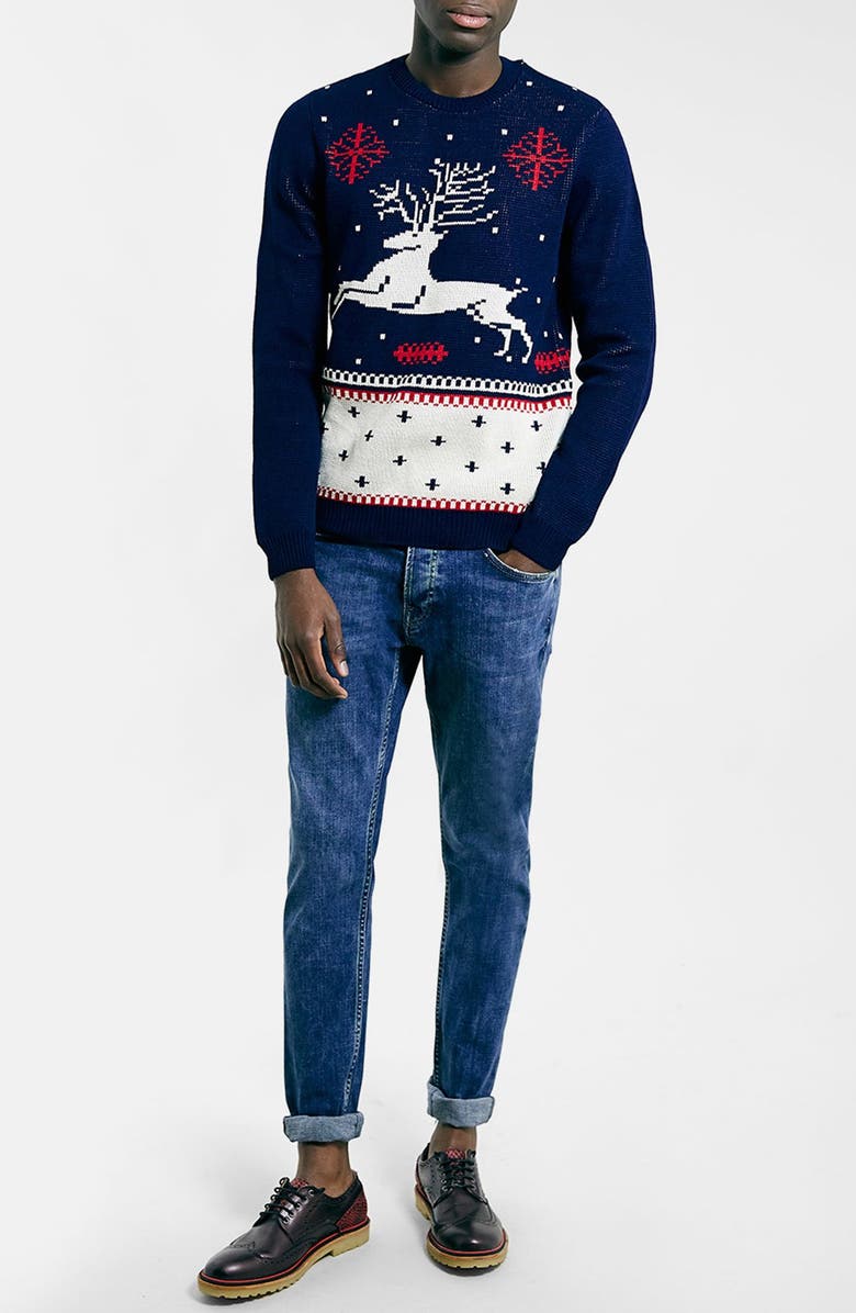 Topman 'Reindeer Christmas' Intarsia Knit Sweater, Alternate, color,