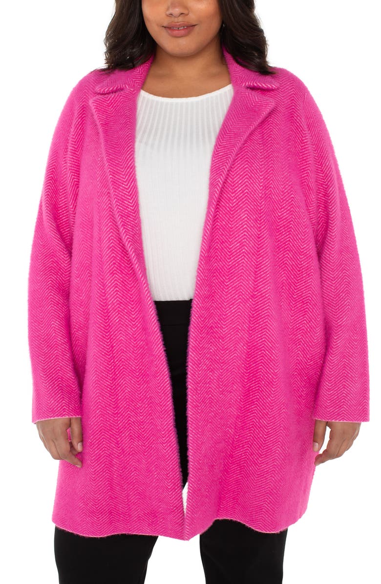 Liverpool Los Angeles Herringbone Open Front Sweater Coat, Main, color, Deep Raspberry Pink