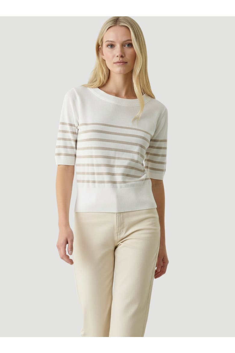 Stretch Linen Stripe Knit Three Quarter Sleeve Boatneck, Alternate, color, DESERT