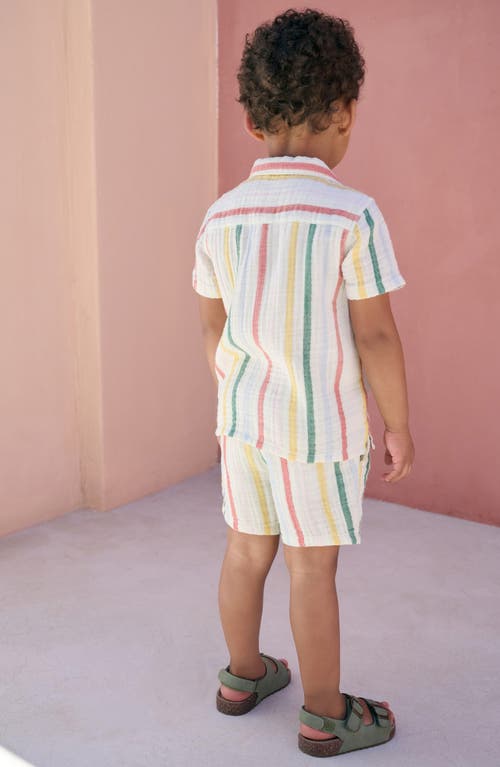 Next Kids' Stripe Cotton Seersucker Camp Shirt & Drawstring Shorts Set In Multi
