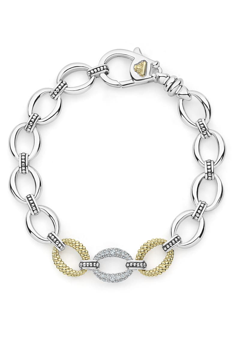 Caviar Lux Diamond Station Link Bracelet, Main, color, SILVER/ DIAMOND
