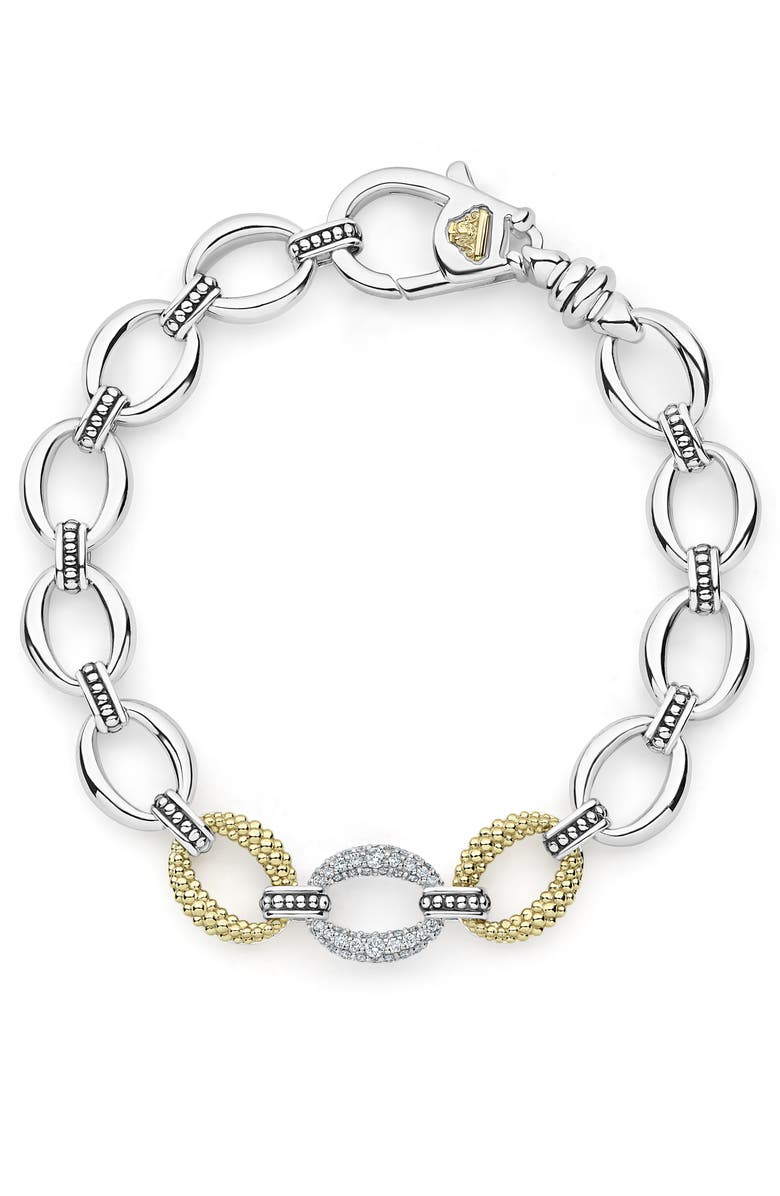 LAGOS Caviar Lux Diamond Station Link Bracelet, Main, color, Silver/ Diamond