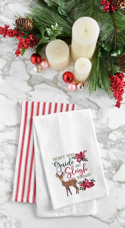 C & F Home C&f Home 27" X 18" "want You Guide My Sleigh Tonight" Featuring Reindeer And Poinsettias Cotton Waff In White
