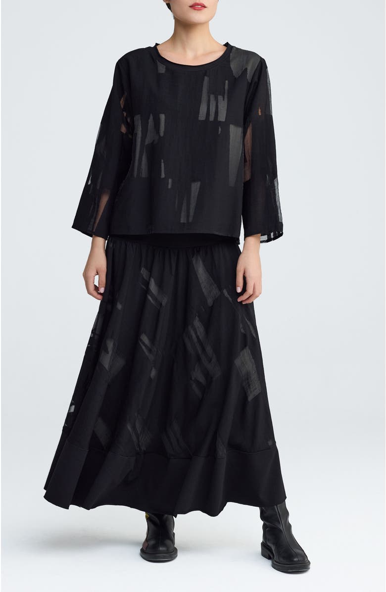 LUUKAA Selindra Sheer Jacquard Blouse, Alternate, color, Khaki Black