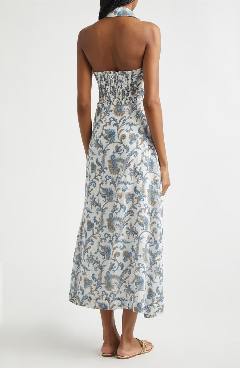 Veronica Beard Mackey Paisley Halter Neck Sleeveless Ramie Shirtdress, Alternate, color, Dove Multi