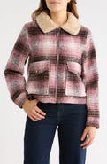 Lucky Brand Plaid Faux Fur Crop Jacket