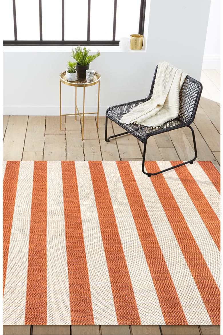 Negril Two-Tone Wide Stripe Indoor/Outdoor Area Rug, Alternate, color, Orange/Beige