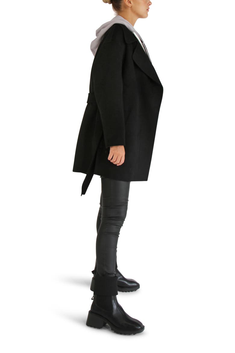 Eternal Flame Tie Waist Wool Blend Coat, Alternate, color, BLACK