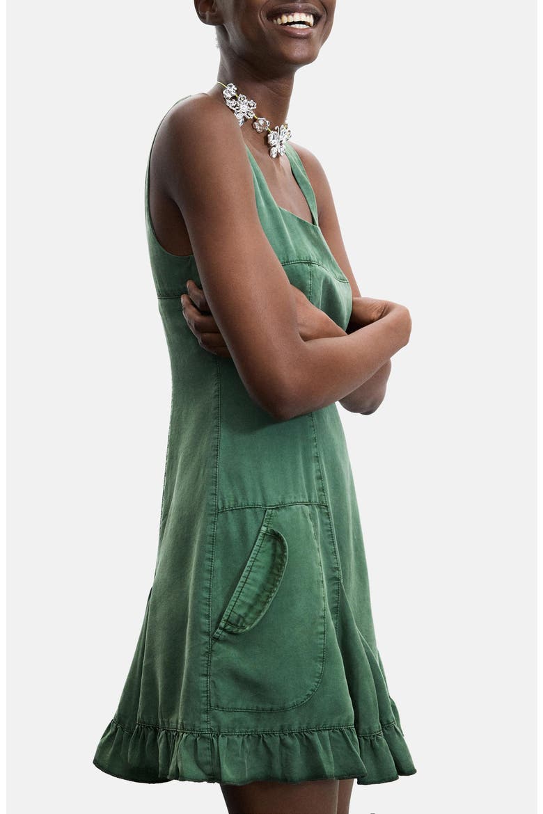 Square Neck Ruffle Hem Minidress, Alternate, color, MILITARY GREEN