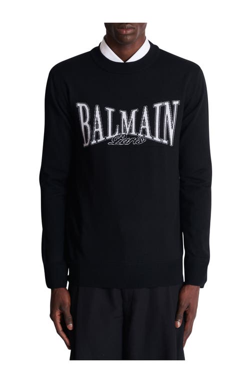 Balmain College Jacquard Knit Jumper In Black