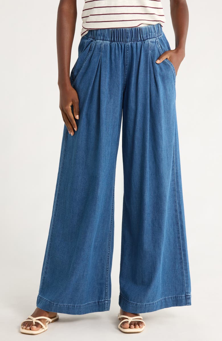 Marine Layer Allison Pull-On Wide Leg Denim Pants, Main, color, Medium Wash