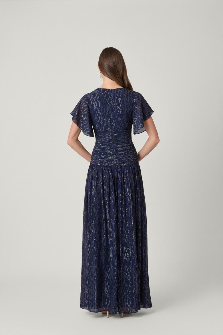 Lurex Chiffon Lilly Dress, Alternate, color, Indigo/Silver/Gold