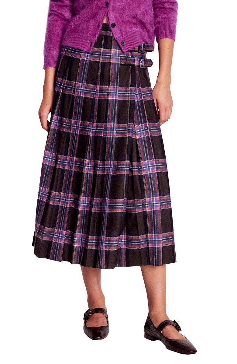 Boden Josephine Wool Blend Kilt Skirt, Main, color, Brown Blue/ Pink Check