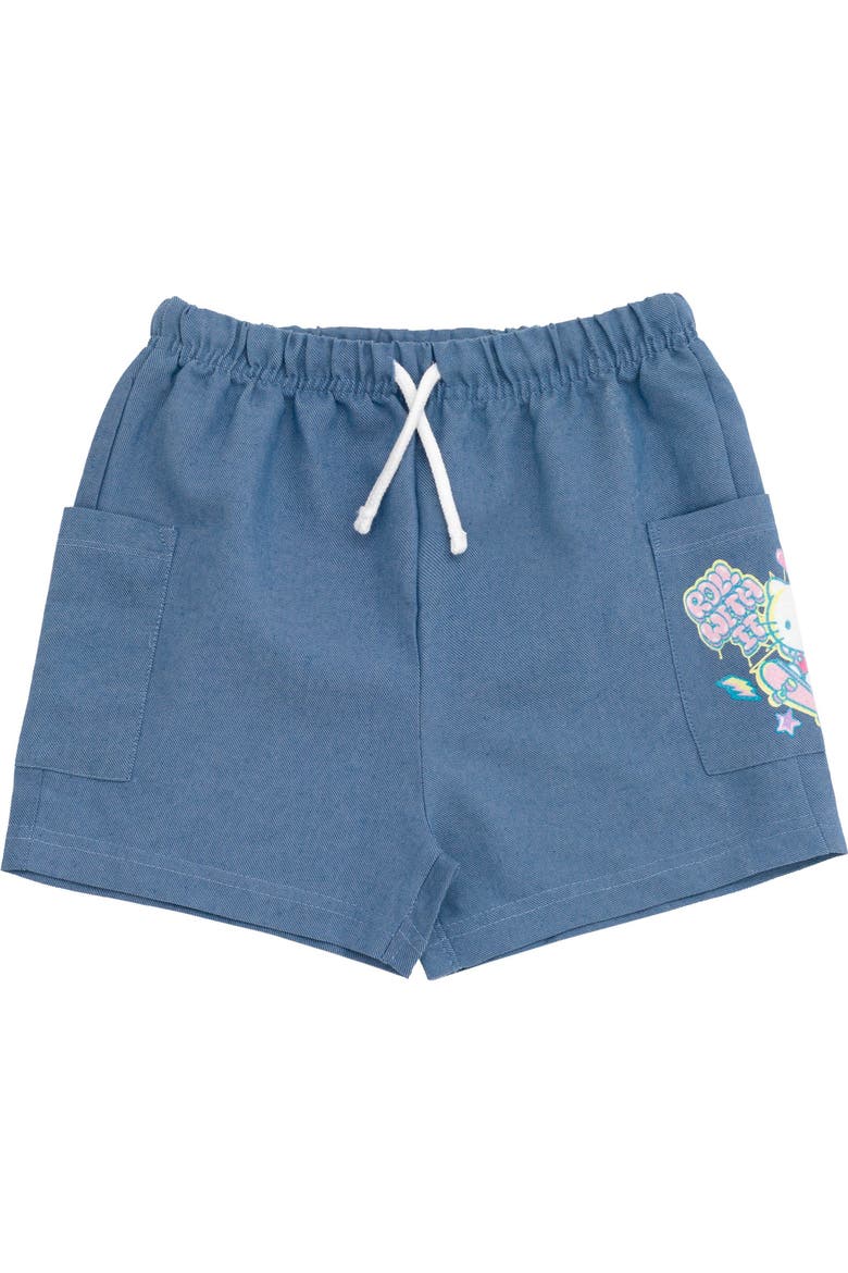 T-Shirt and Chambray Shorts Set, Alternate, color, Hello Kitty Pink Blue