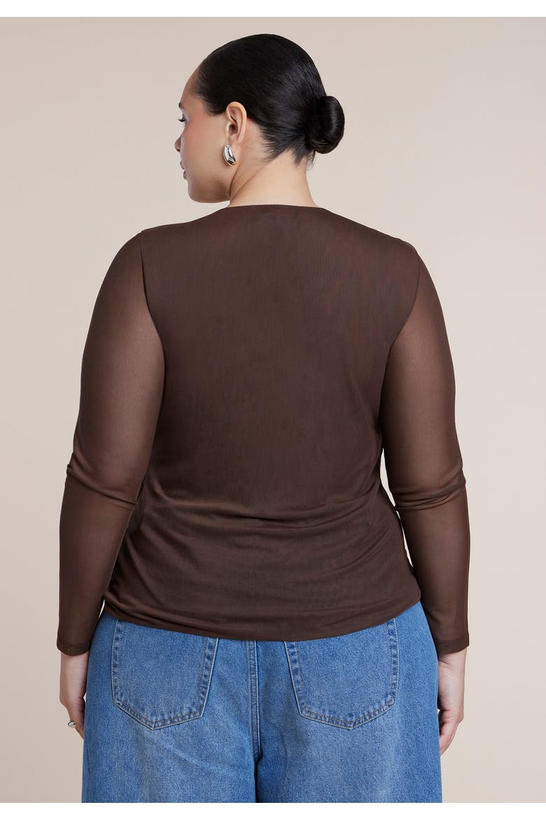 Mesh Draped Waist Top, Alternate, color, CHICORY COFFEE