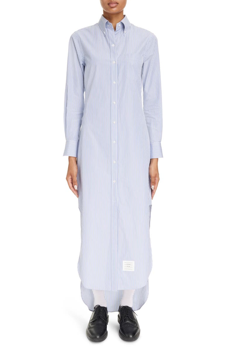 Thom Browne Stripe Long Sleeve Cotton Maxi Shirtdress, Main, color, 
