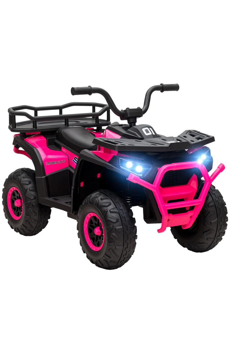 Qaba Kids Electric ATV, 12V, 4-Wheel, Spring Suspension, Storage, Lights, Music, Main, color, Pink