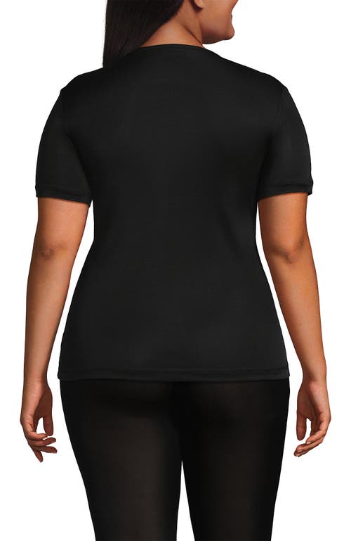 Lands' End Womens' Silk Interlock Short Sleeve Crewneck Long Underwear Thermal Baselayer Top In Black