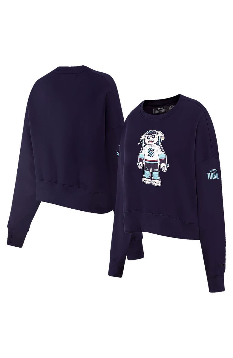 PRO STANDARD Women's Pro Standard Deep Sea Blue Seattle Kraken Mascot Crewneck Pullover Sweatshirt, Main, color, Navy