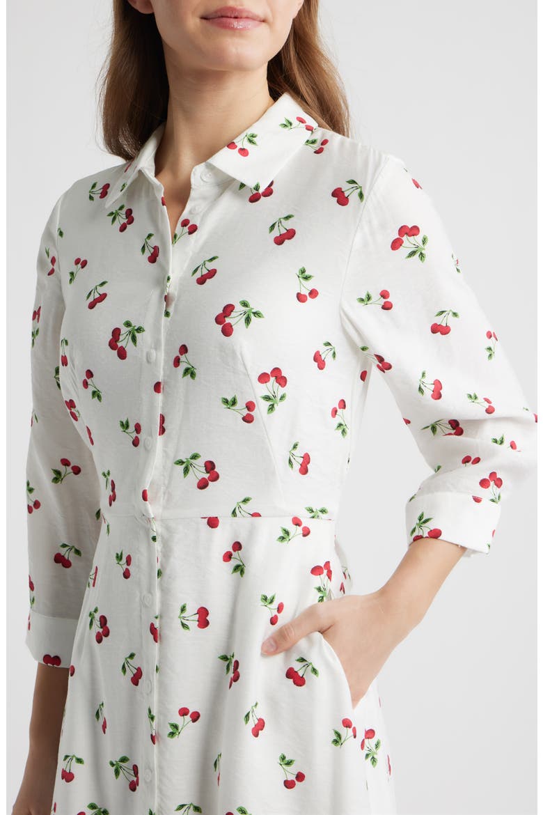 Long Sleeve Cherry Print Shirtdress, Alternate, color, CHERRY