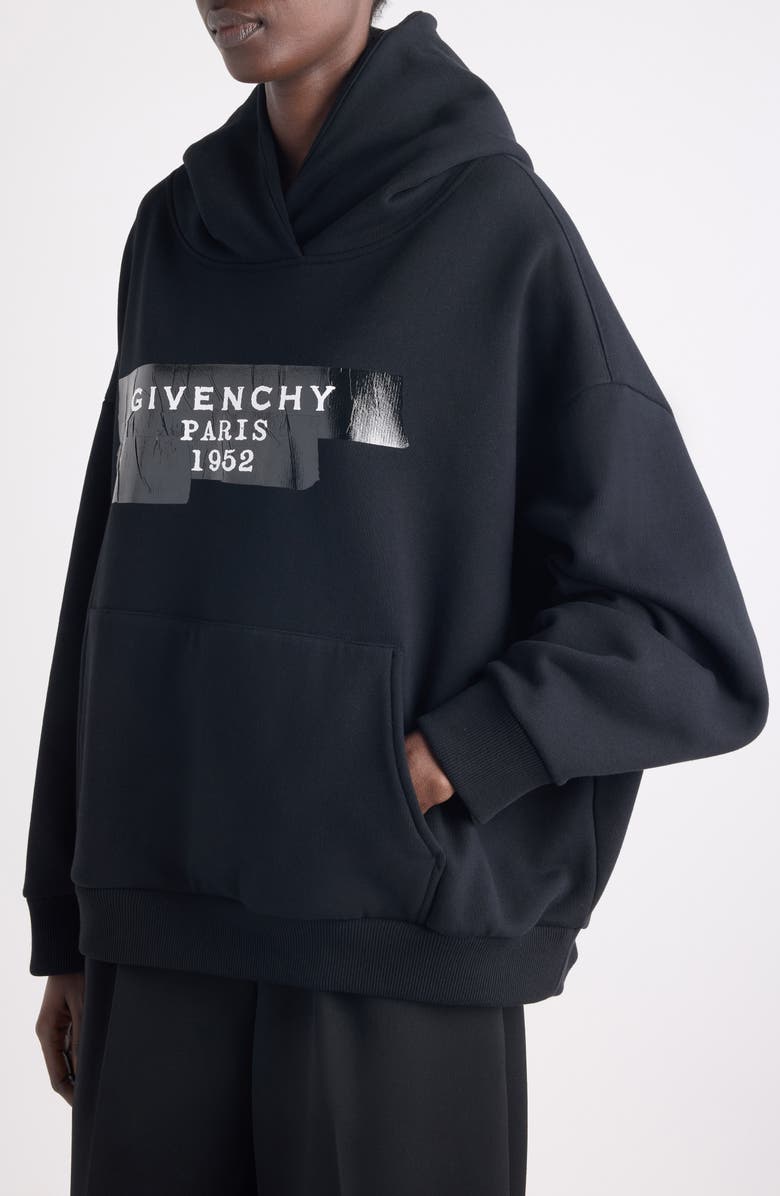 Givenchy Tape Logo Hoodie, Alternate, color, Black