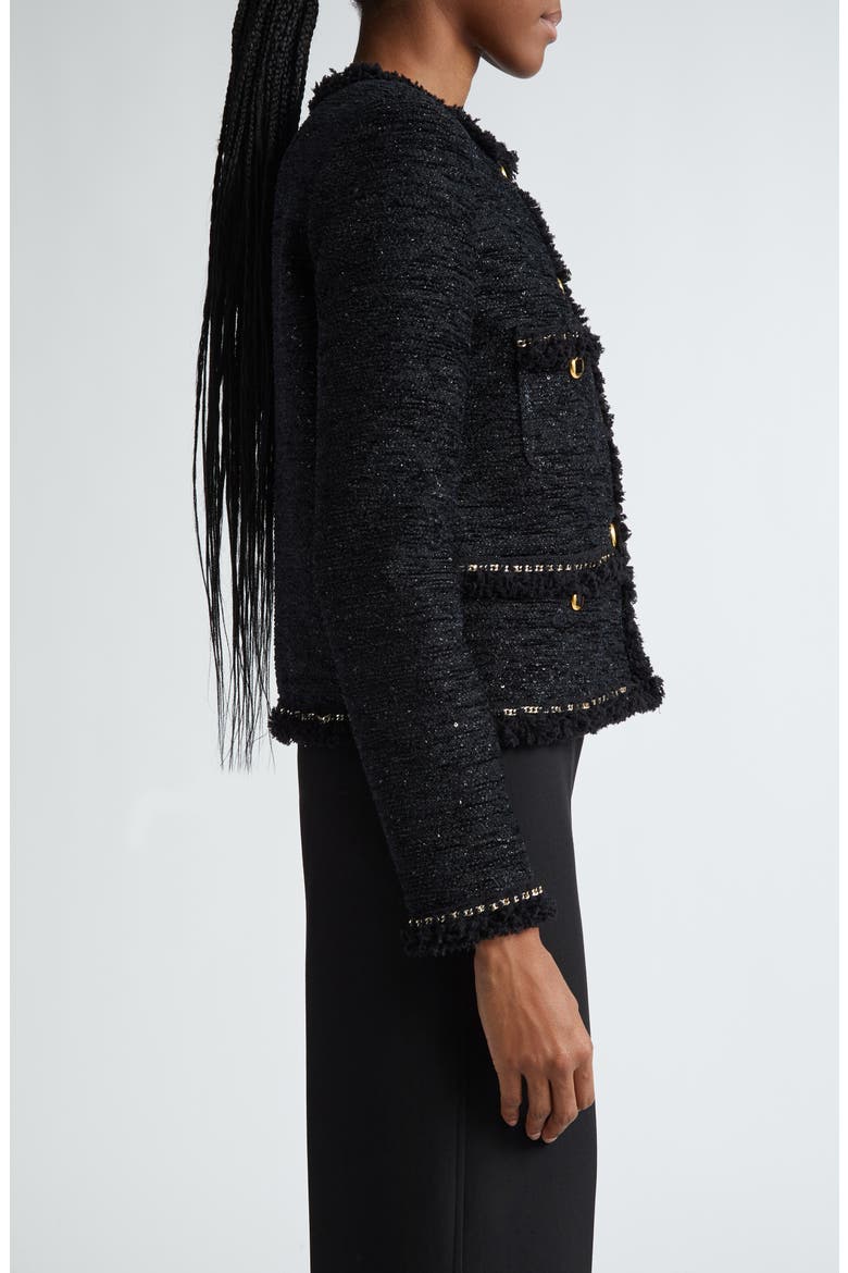 Sequin Chenille Tweed Jacket, Alternate, color, BLACK