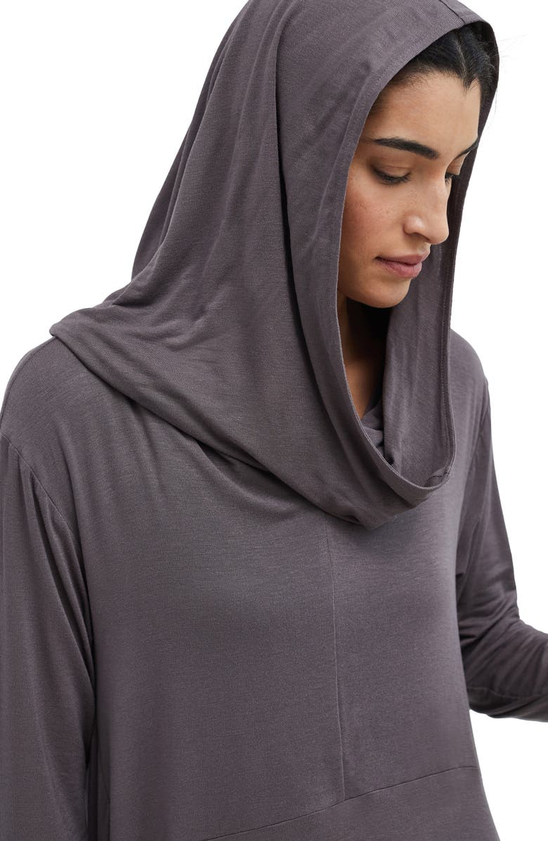 Marcella Oslo Semisheer Hooded Long Sleeve High-Low Jersey Tunic, Alternate, color, Anthracite