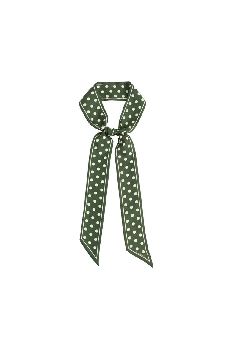 "Retro Polka" Silk Skinny Scarf, Main, color, Dark Green
