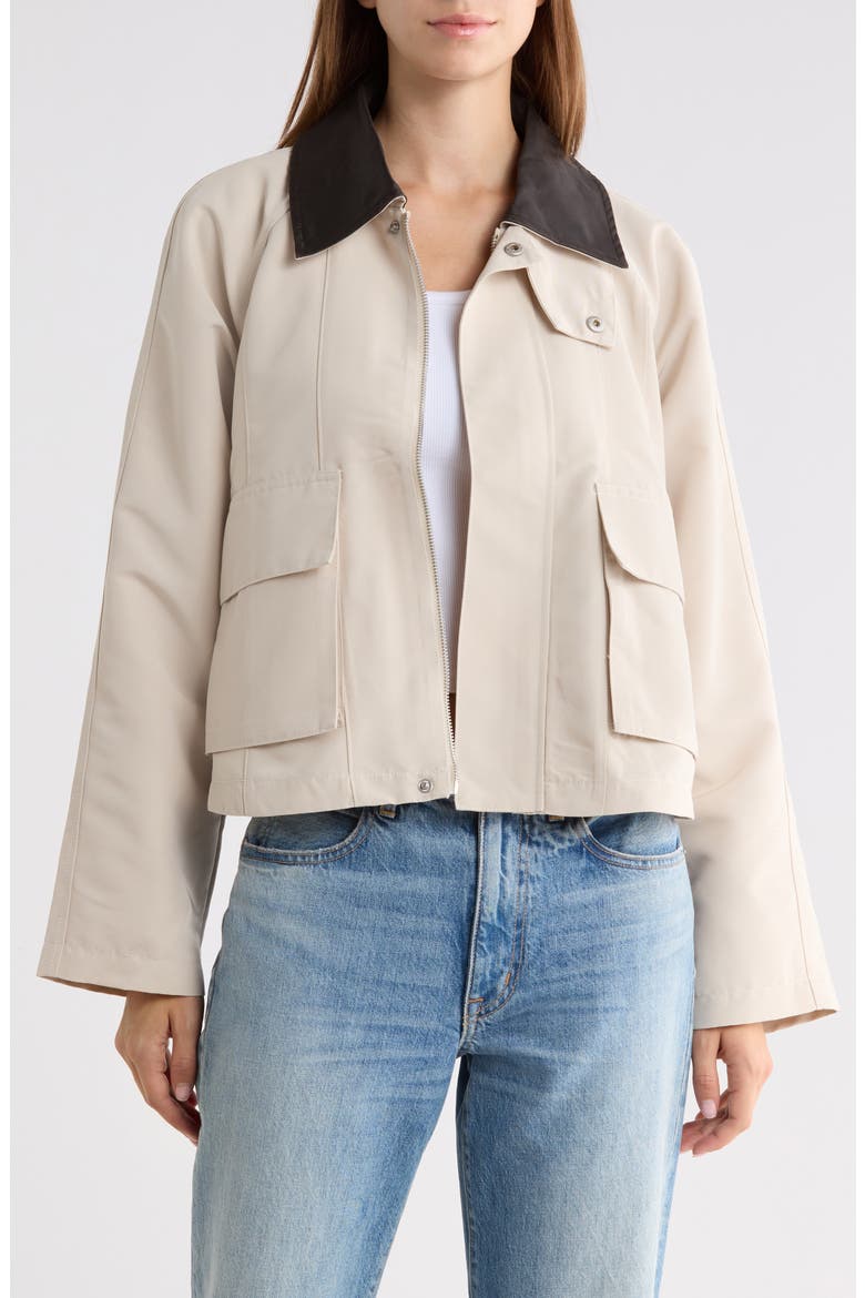 Faux Leather Collar Oilcloth Jacket, Alternate, color, OATMEAL