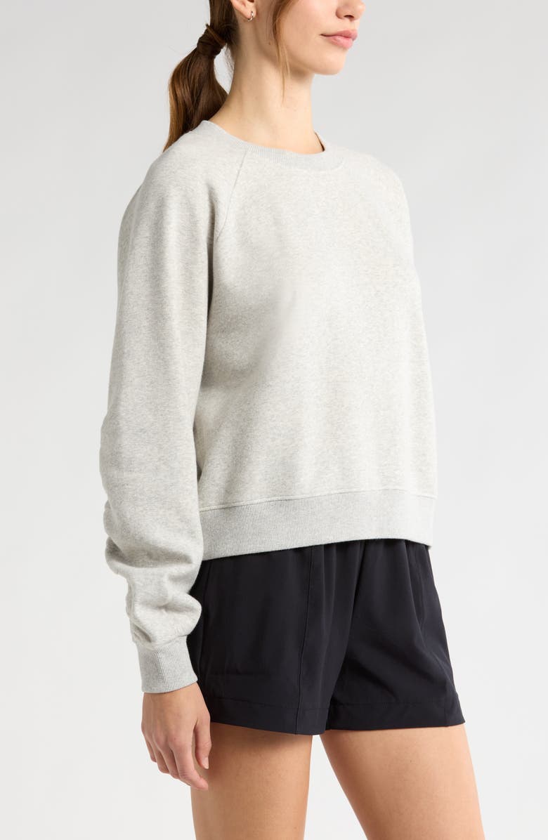 Zella Cloud Fleece Ruched Sleeve Sweatershirt, Alternate, color, Grey Light Heather