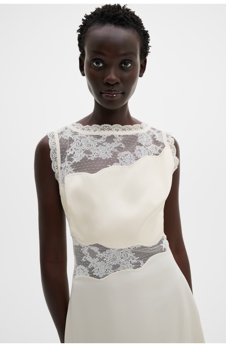 Malina Desire Lace Trimmed Cut Out Midi Dress, Alternate, color, Vanilla