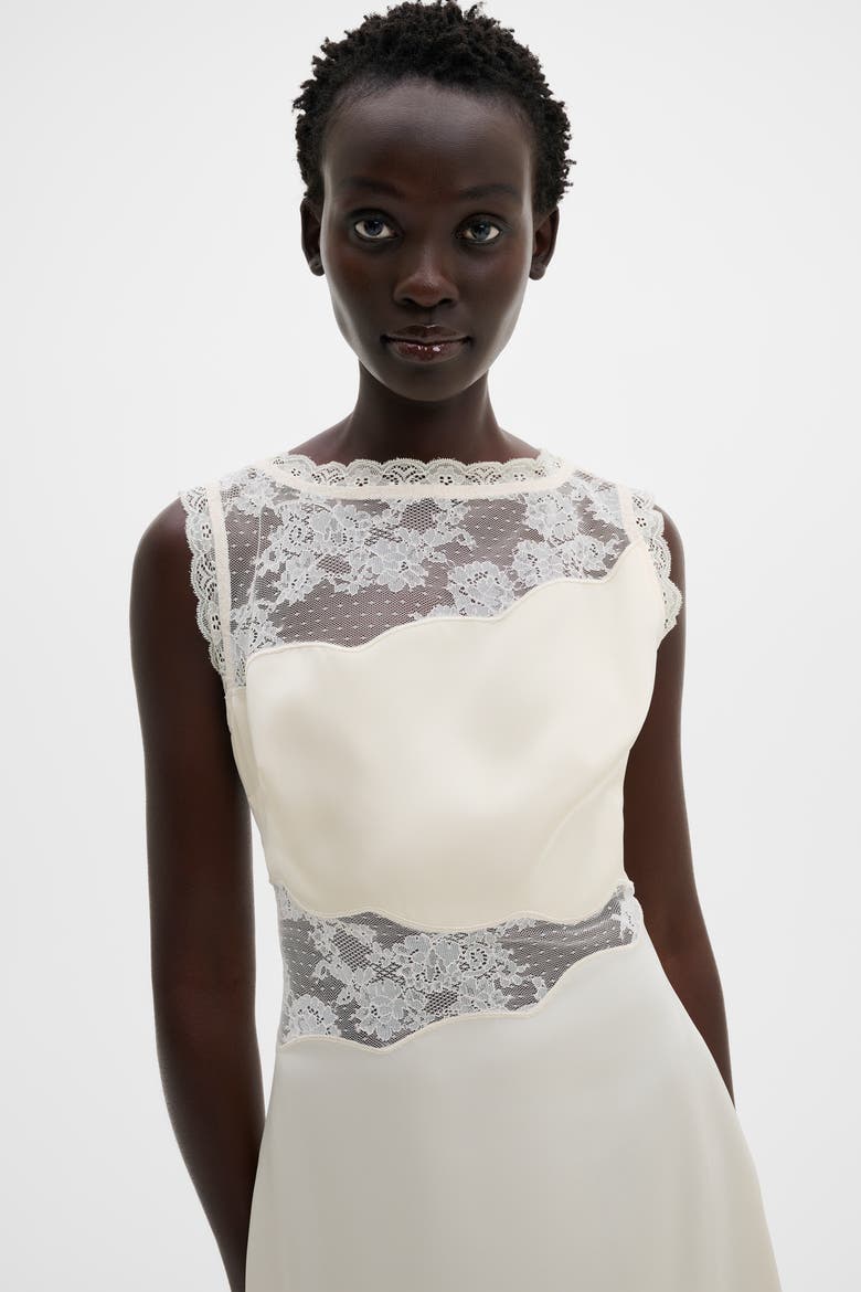 lace trimmed dress Embroidered Lace Trim Midi Dress