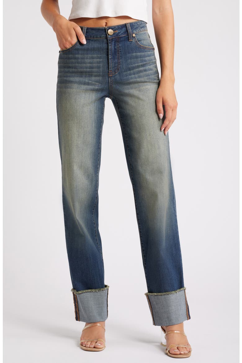 Cuffed Raw Hem Straight Leg Jeans, Main, color, FLINT