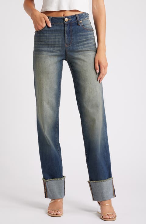 Cuffed Raw Hem Straight Leg Jeans (Flint)
