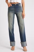 1822 Denim Cuffed Raw Hem Straight Leg Jeans
