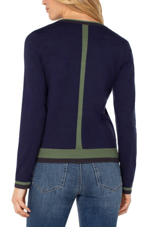 Liverpool Los Angeles Contrast Trim V-neck Sweater In Blue