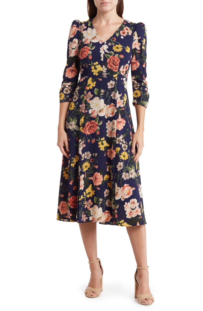 Floral Long Sleeve Midi Dress