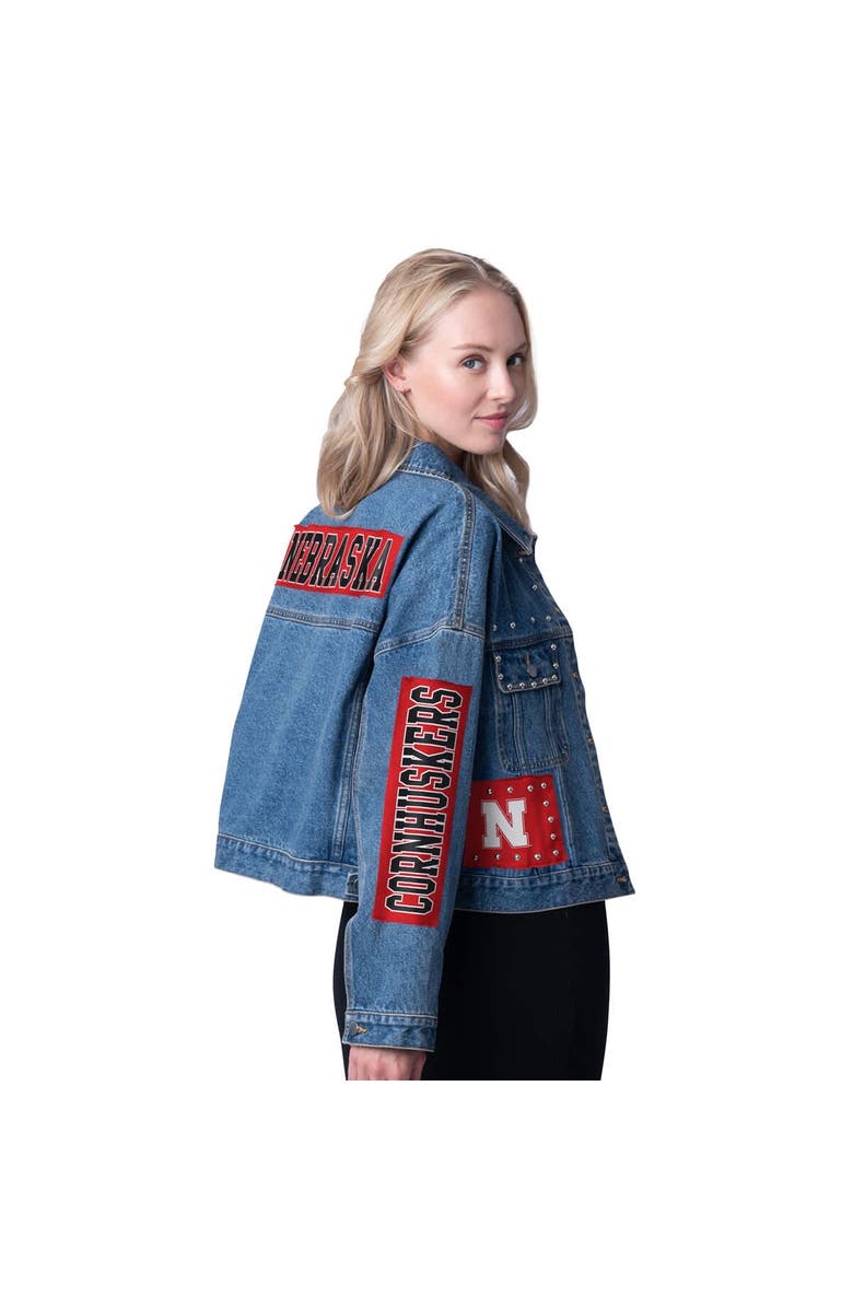 G-III 4HER BY CARL BANKS Women's G-III 4Her by Carl Banks Denim Nebraska Huskers Game Ball Patches and Studs Full-Button Jacket, Alternate, color, Denim