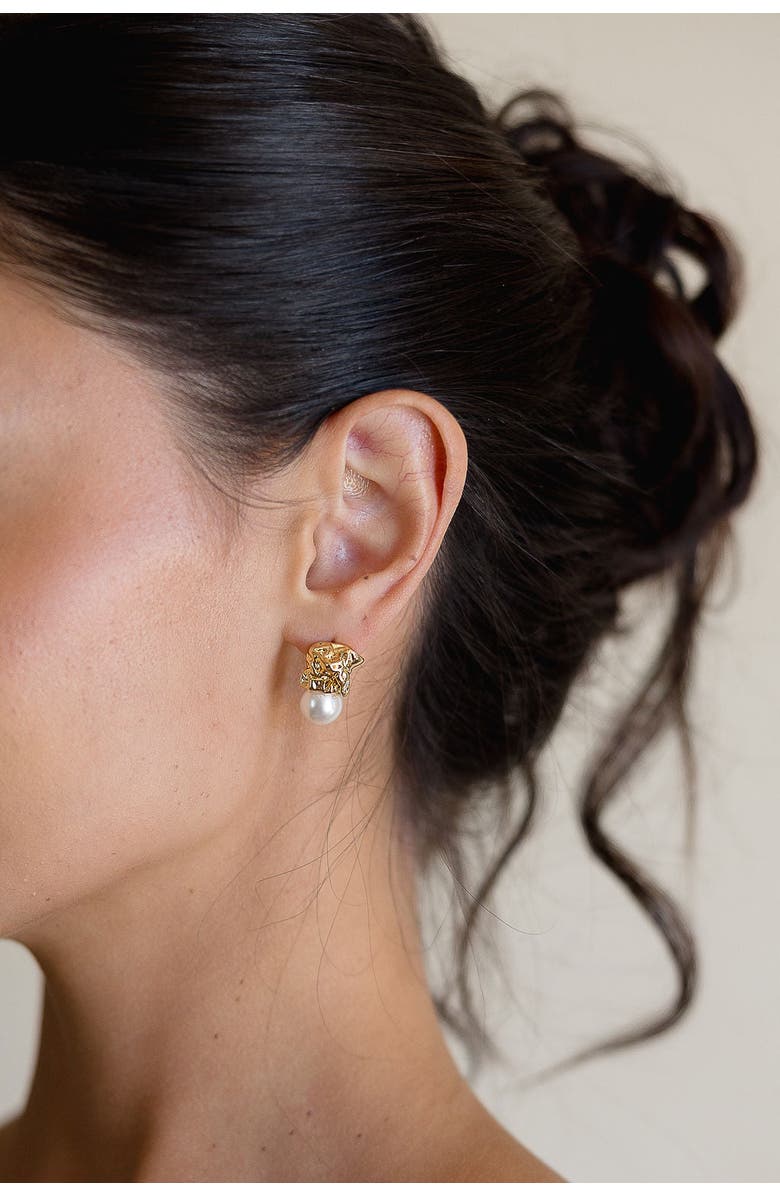 Untamed Petals Gossamer Pearl Drop Earrings, Alternate, color, Gold