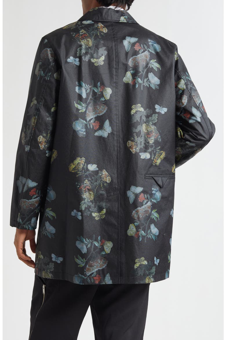 Floral Water Resistant Oiled Cotton Coat, Alternate, color, BLACK BASE