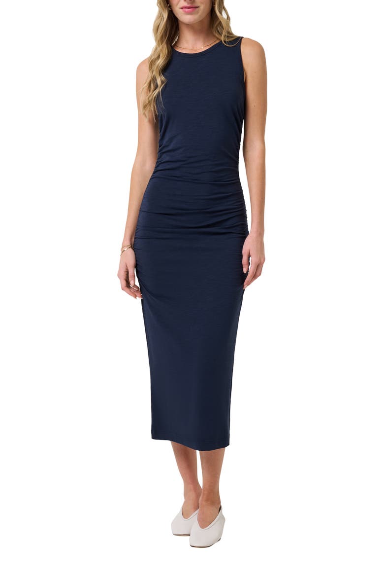 Ruched Sleeveless Cloud Jersey Maxi Dress, Main, color, NAVY BLAZER