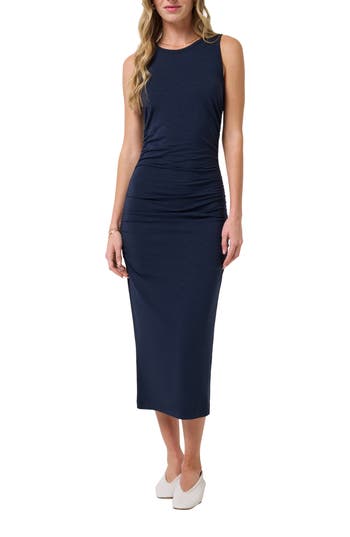 Travismathew Ruched Sleeveless Cloud Jersey Maxi Dress In Blue