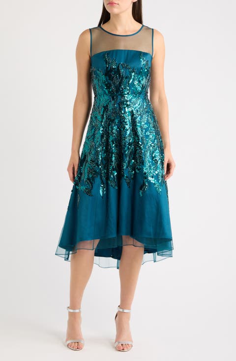 Illusion Sequin Sleeveless Cocktail Dress