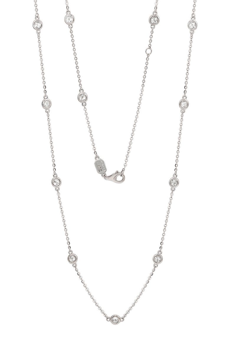 14K Gold Diamond Station Chain Necklace - 0.80ct., Alternate, color, WHITE