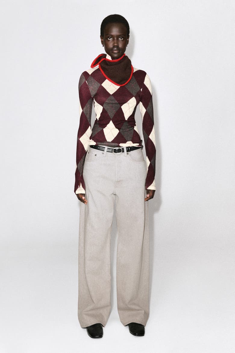 Contrast-Tipped Merino Wool Triangle Scarf, Alternate, color, BROWN / RED