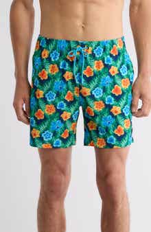 Mr.Swim Hibiscus Leaf Print Swim Trunks