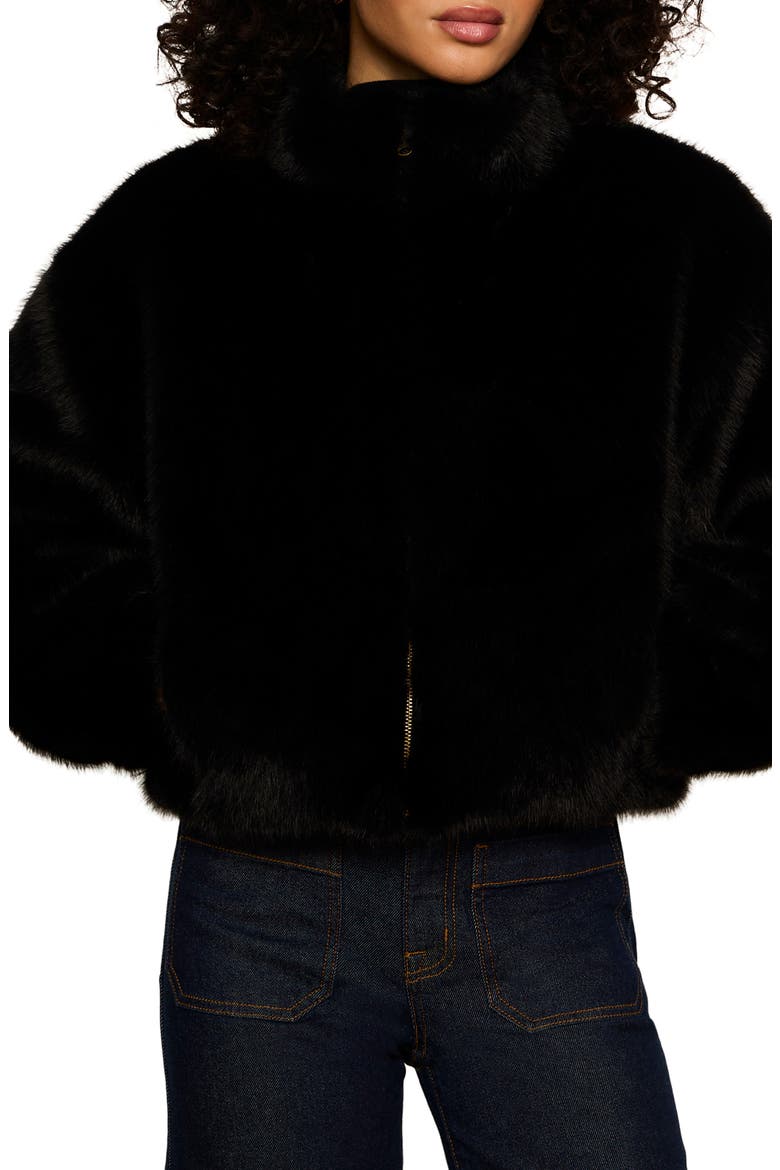 Everest Faux Fur Bomber Jacket, Alternate, color, BLACK