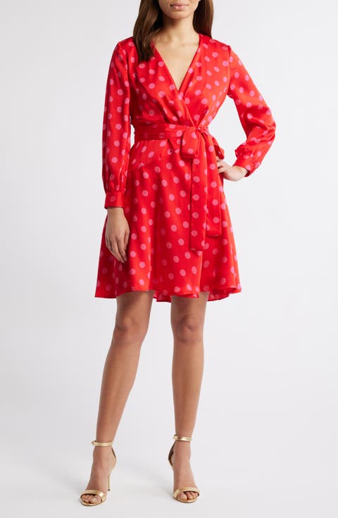 Long Sleeve Faux Wrap Dress