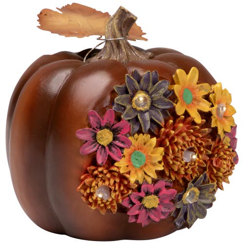 Northlight Solar Powered Floral Pumpkin Outdoor Fall Harvest Decoration In Multi